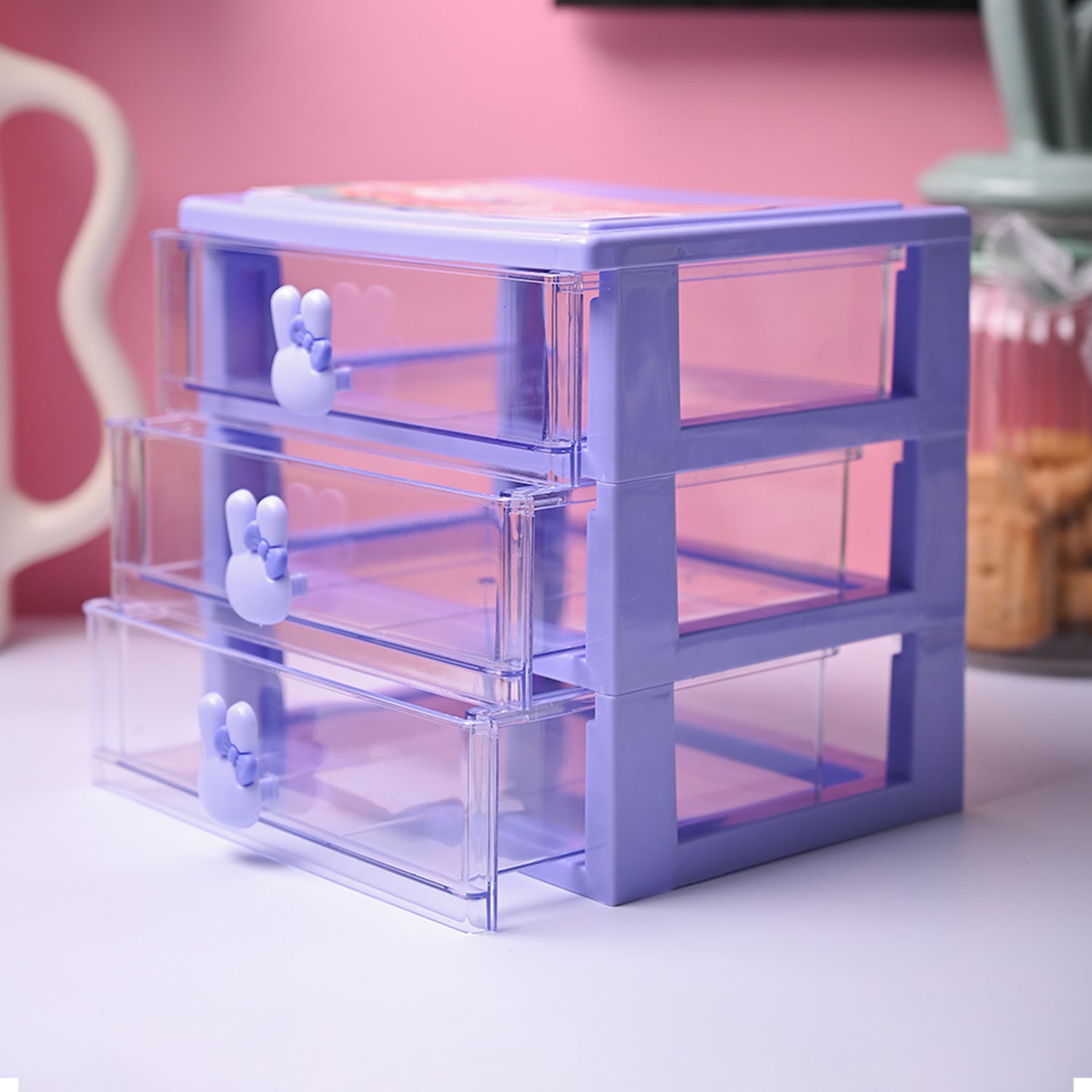 Stylish Purple 3 Layer Table Drawer