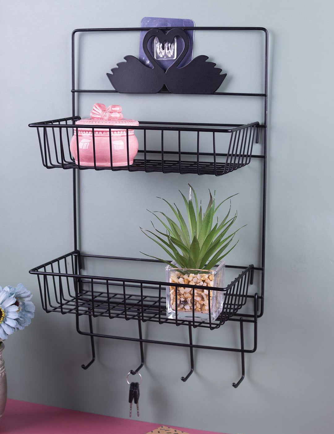 2 Layer Kitchen Storage Rack with Set of 4 Hooks - MARKET 99