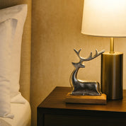 VON CASA Silver Sitting Deer with Wooden Stand