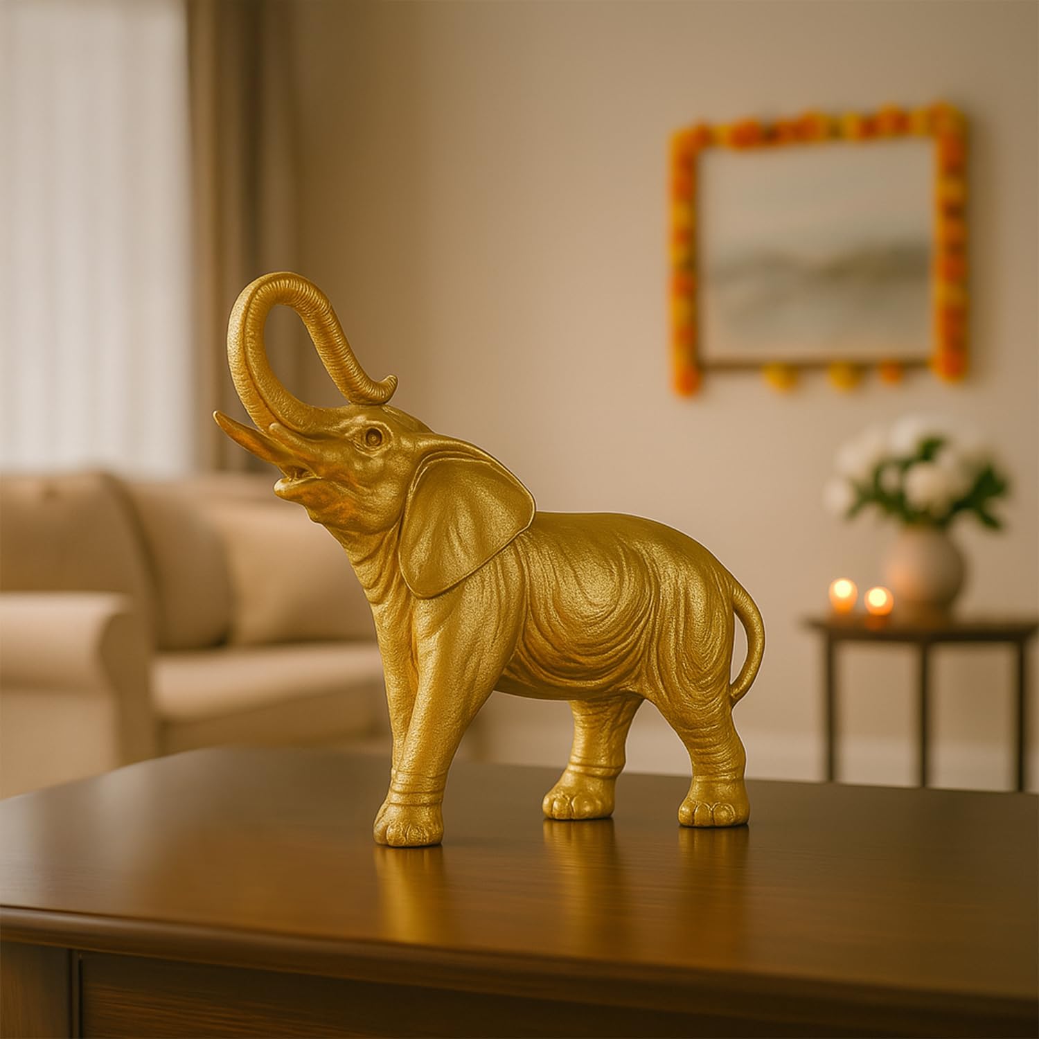 VON CASA Golden Embossed Elephant Figurine