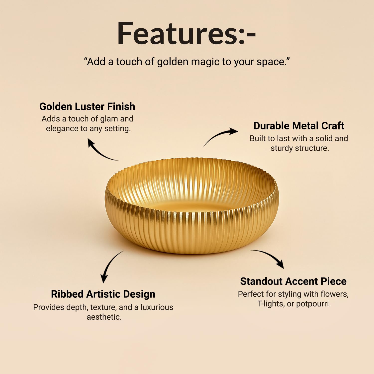 VON CASA Golden Ribbed Bowl with Stand