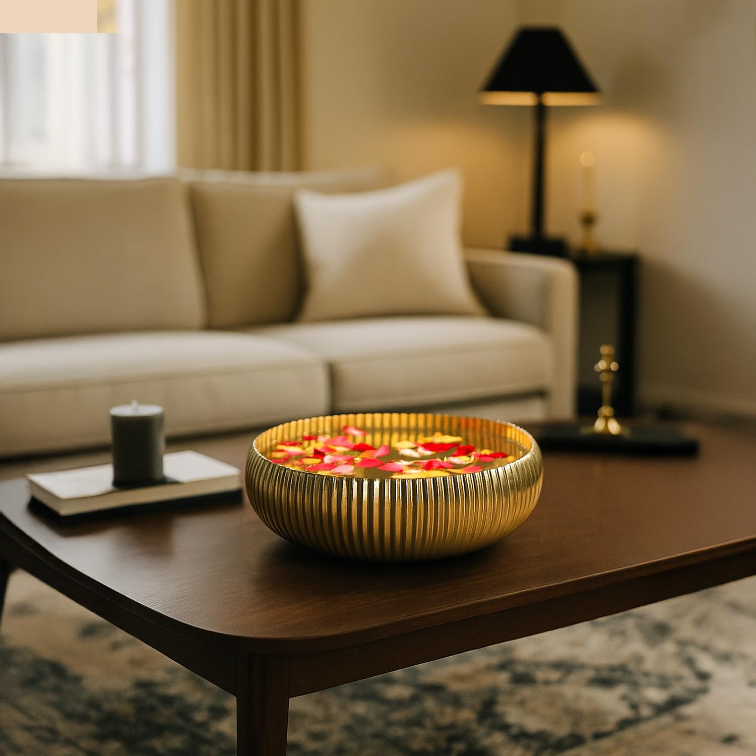 VON CASA Golden Ribbed Bowl with Stand