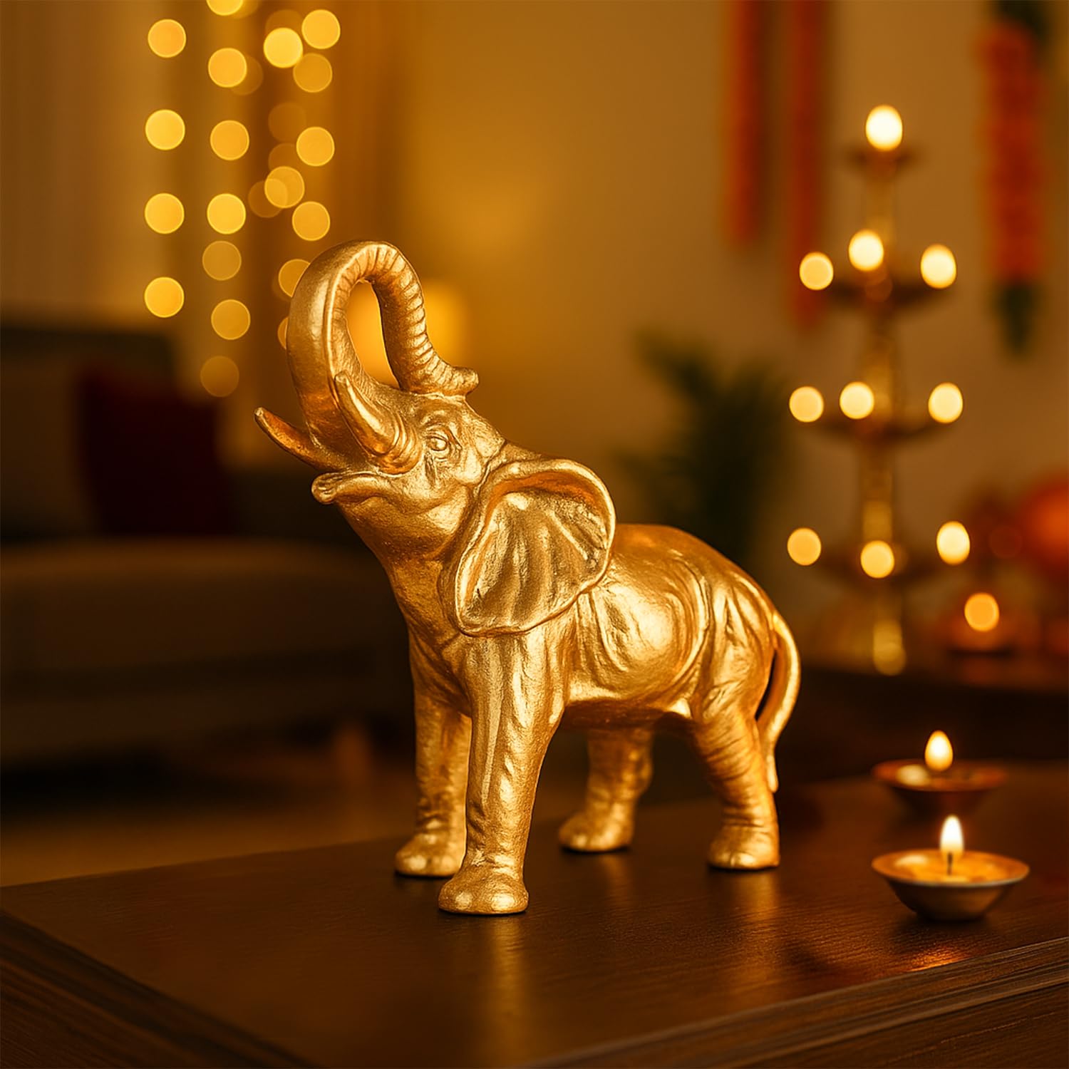 VON CASA Golden Embossed Elephant Figurine