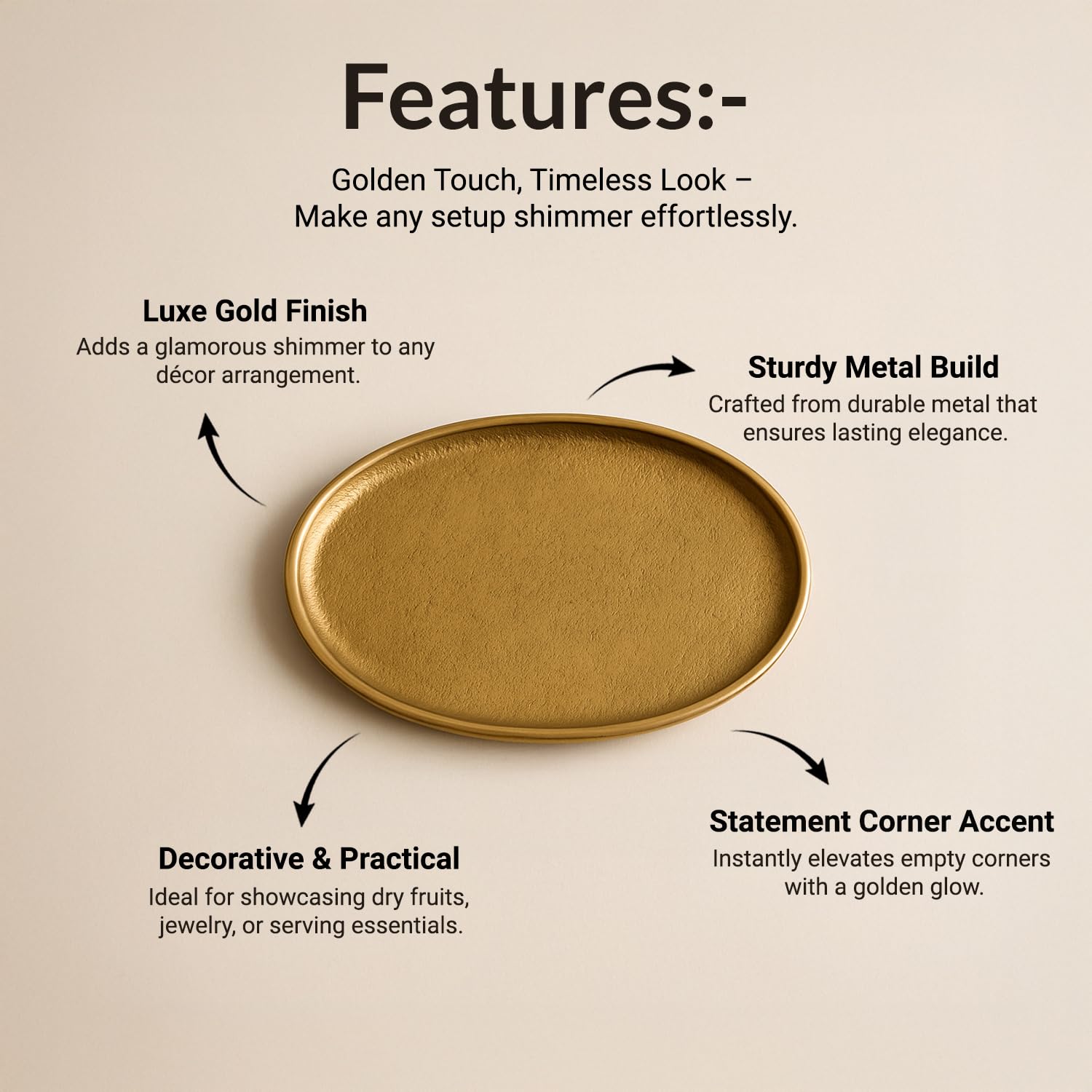 VON CASA Golden Raw Aluminium Tray