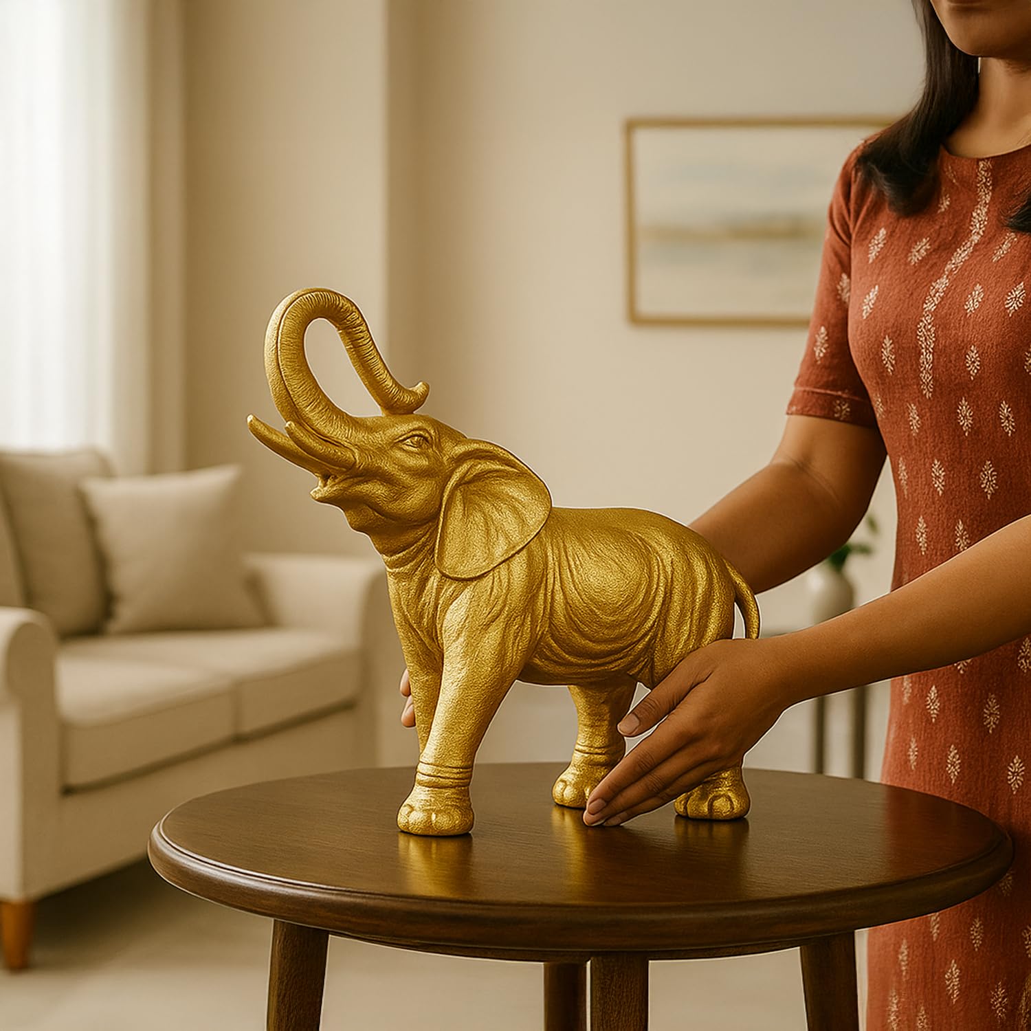 VON CASA Golden Embossed Elephant Figurine
