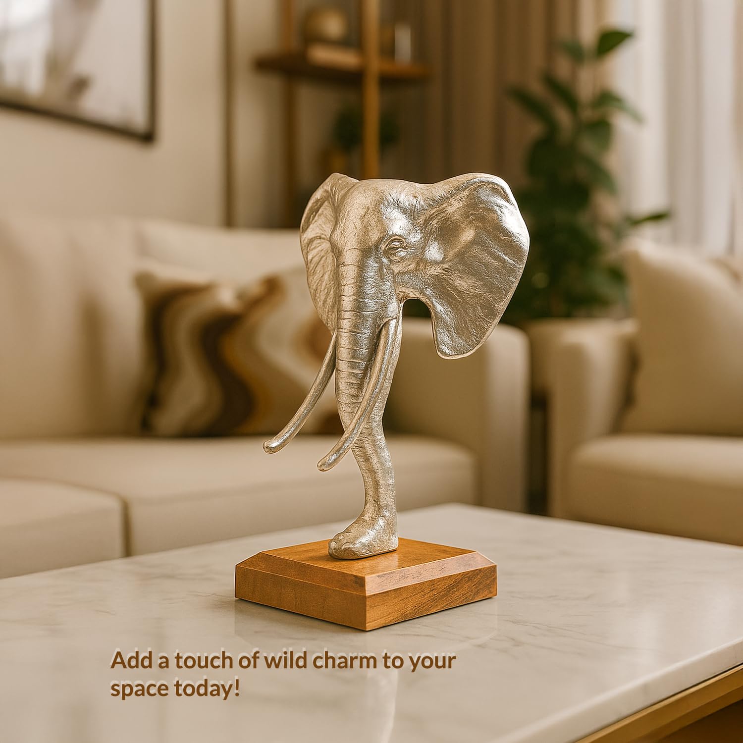 VON CASA Silver Elephant Head Sculpture