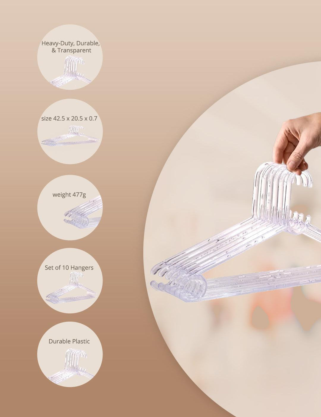 Market99 Plastic Transparent Hangers - Set of 10 - MARKET99