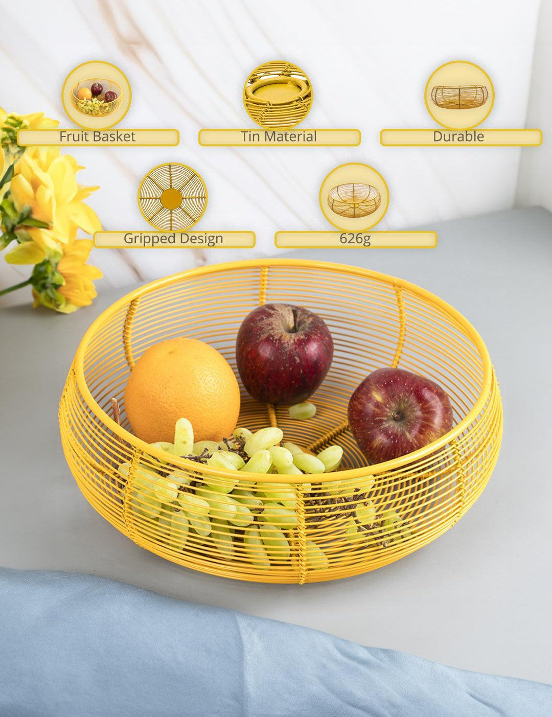 Market99 Metal Wire Countertop Fruit Bowl, Basket Holder Stand, For Home & Kitchen, Yellow Colour, Iron - MARKET99