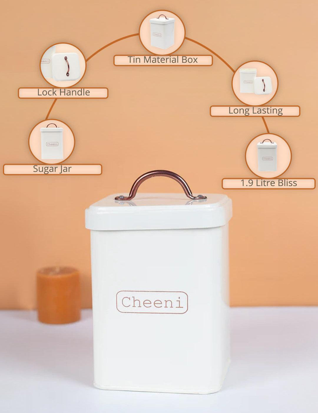 Market99 Cheeni Jar, Kitchen Decorative, Countertop Metal Storage Jar, Ivory, Mild Steel | (1.9 Litre) - MARKET99