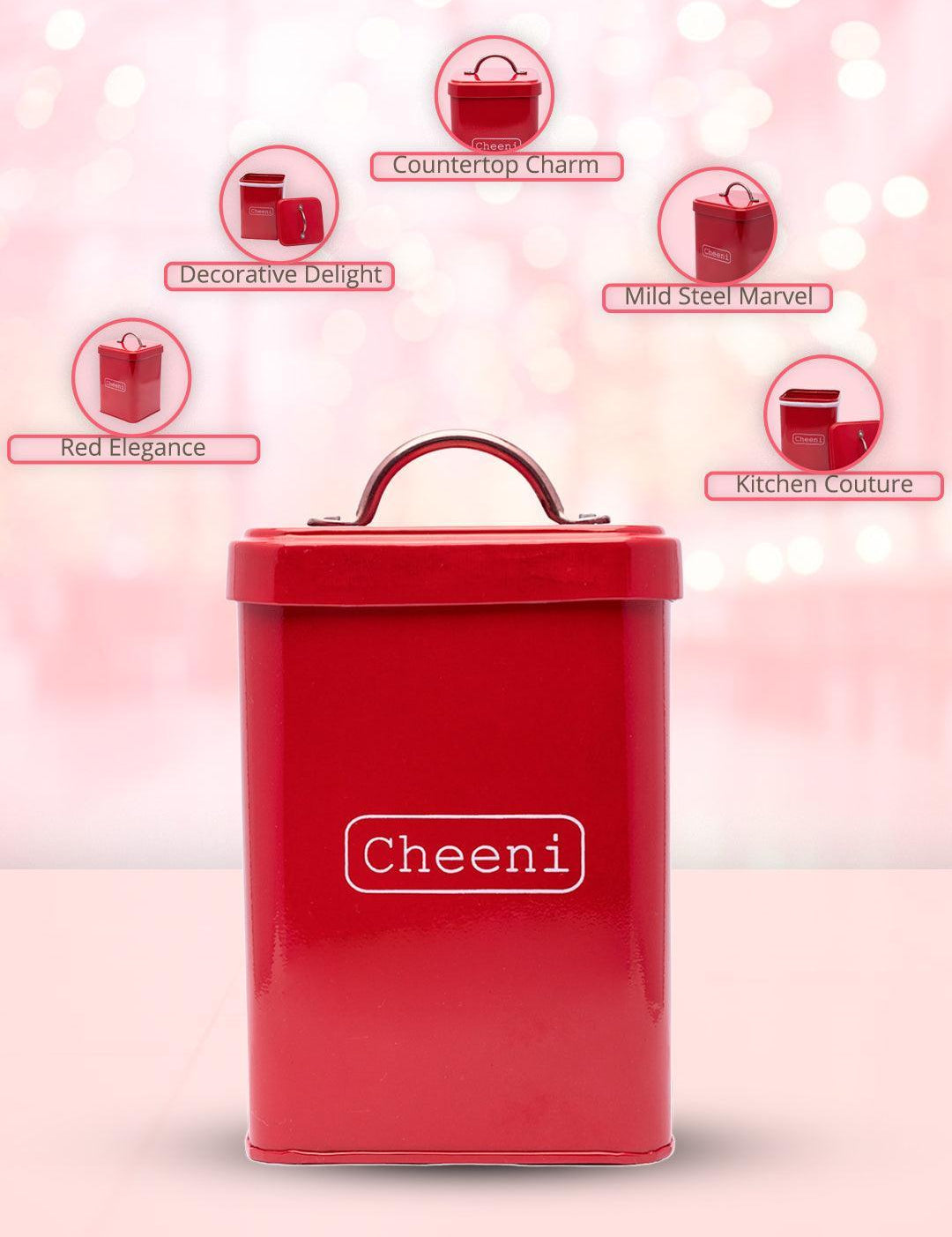 Market99 Cheeni Jar, Kitchen Decorative, Countertop Metal Storage Jar, Red, Mild Steel - MARKET99