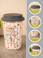 Tumbler with Lid, Tea & Coffee Tumbler, Multicolour, Ceramic, 400 mL