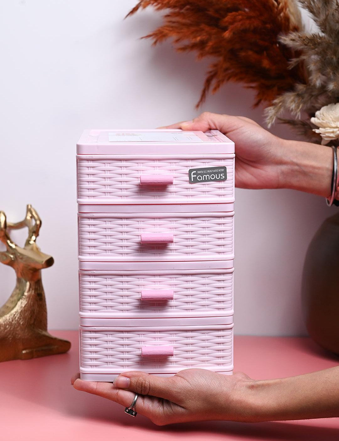 Table Drawer, Modern Design, 4 Layer Drawer, Pink, Plastic - MARKET99
