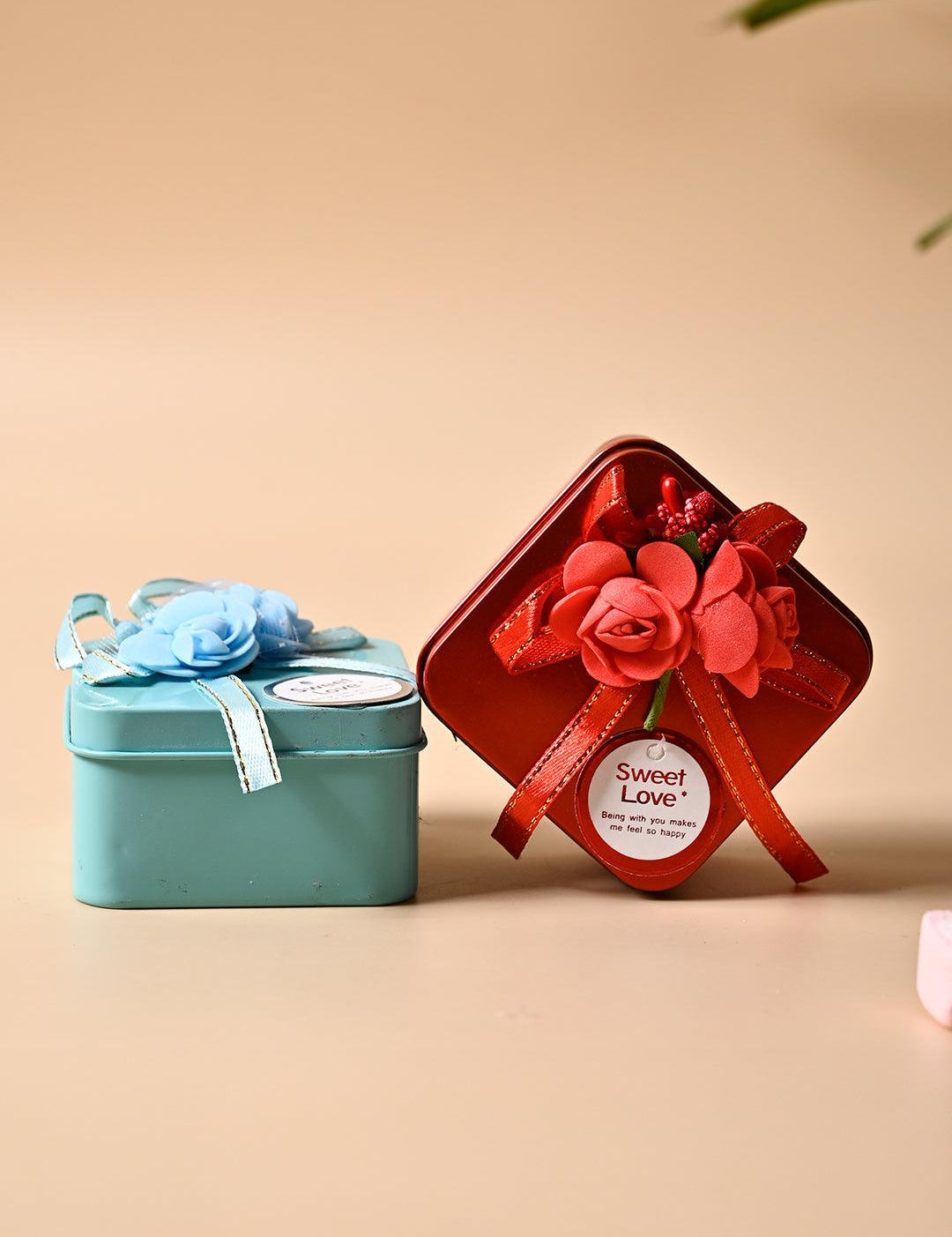 Trinket Box, Storage Solution, Red & Blue, Tin - MARKET99
