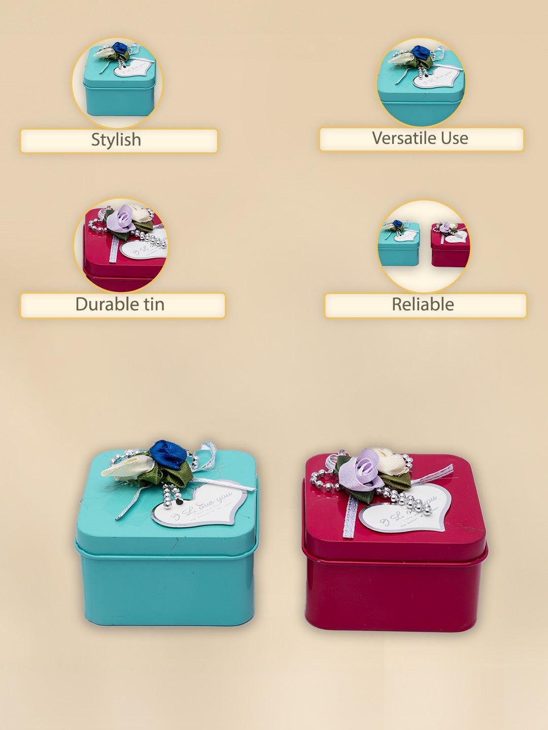 Trinket Box, Storage Solution, Red & Blue, Tin