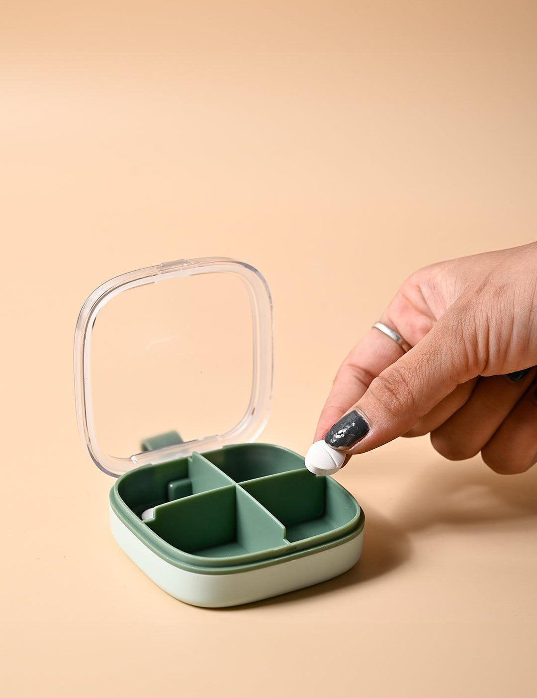 Medicine Box with 4 Sections, Olive Green, Plastic - MARKET99
