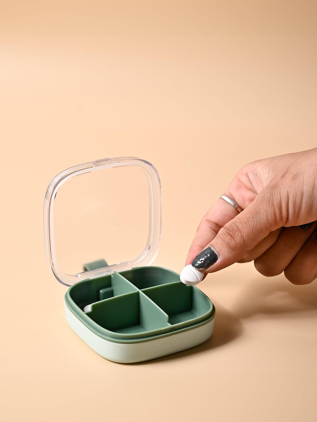 Medicine Box with 4 Sections, Olive Green, Plastic - MARKET99