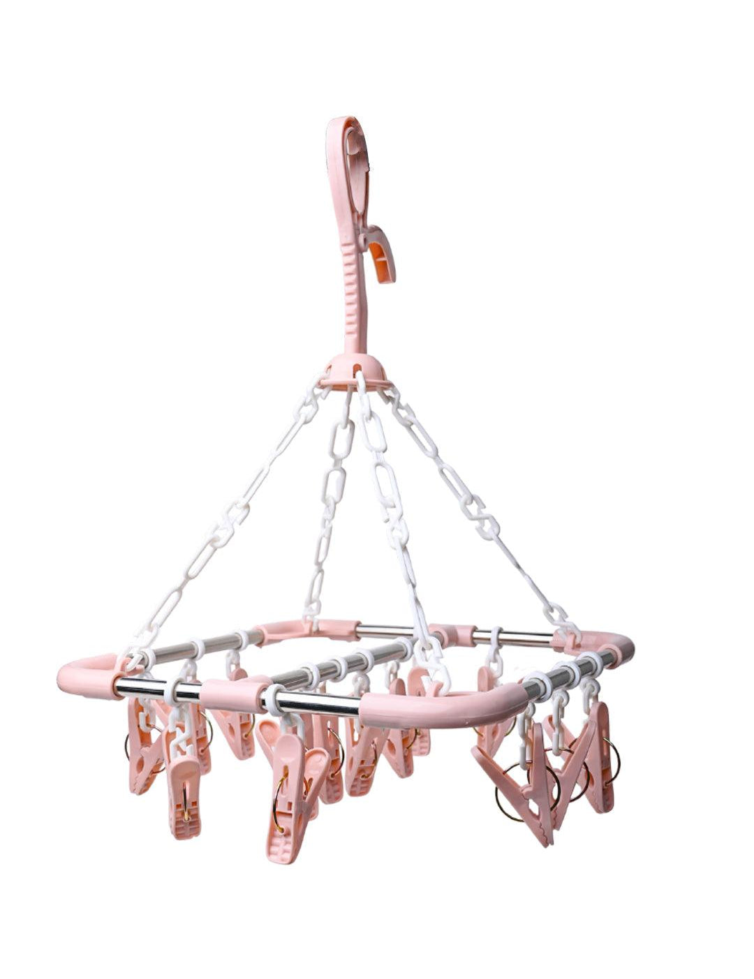 Cloth Hanger with 14 Pegs, Peach, Stainless Steel - MARKET99