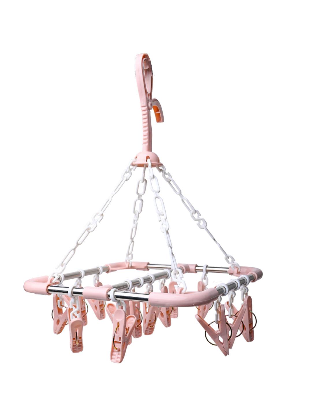 Cloth Hanger with 14 Pegs, Peach, Stainless Steel - MARKET99