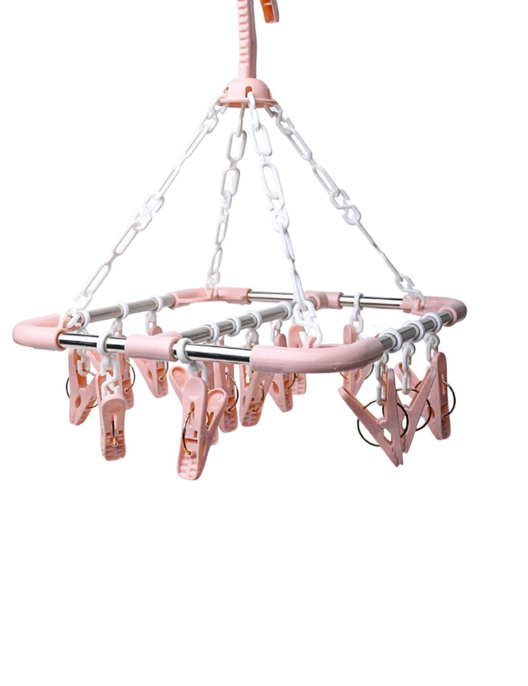 Cloth Hanger with 14 Pegs, Peach, Stainless Steel - MARKET99