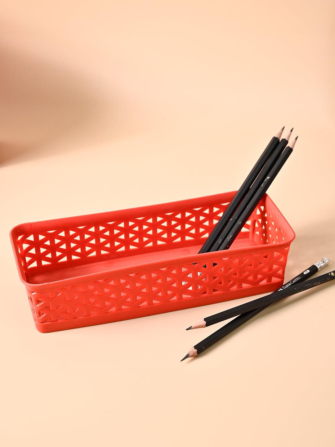 Market99 Small Plastic Multipurpose Storage Basket ( Set Of 6, Solid Red Colour ) - MARKET99