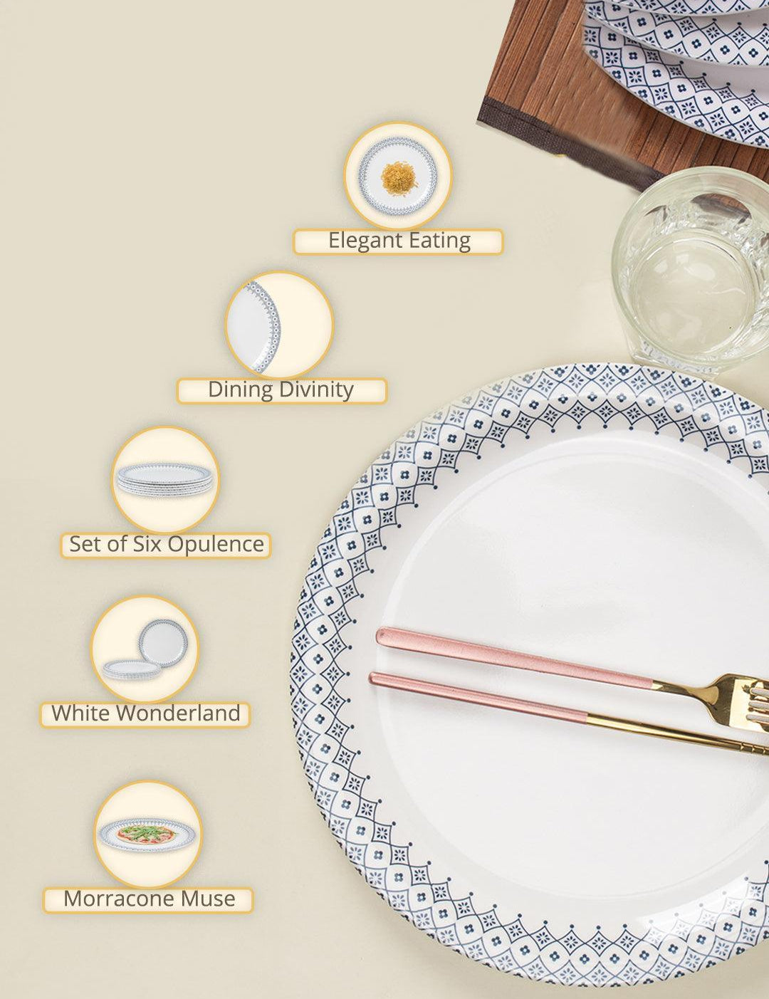 Full Plate (White Morracone) (Set Of 6) - MARKET99