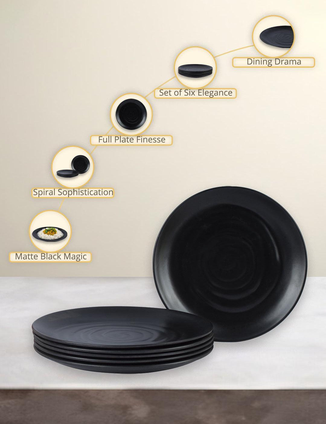 Full Plate (Black Matte Spiral) Set Of 6 - MARKET99