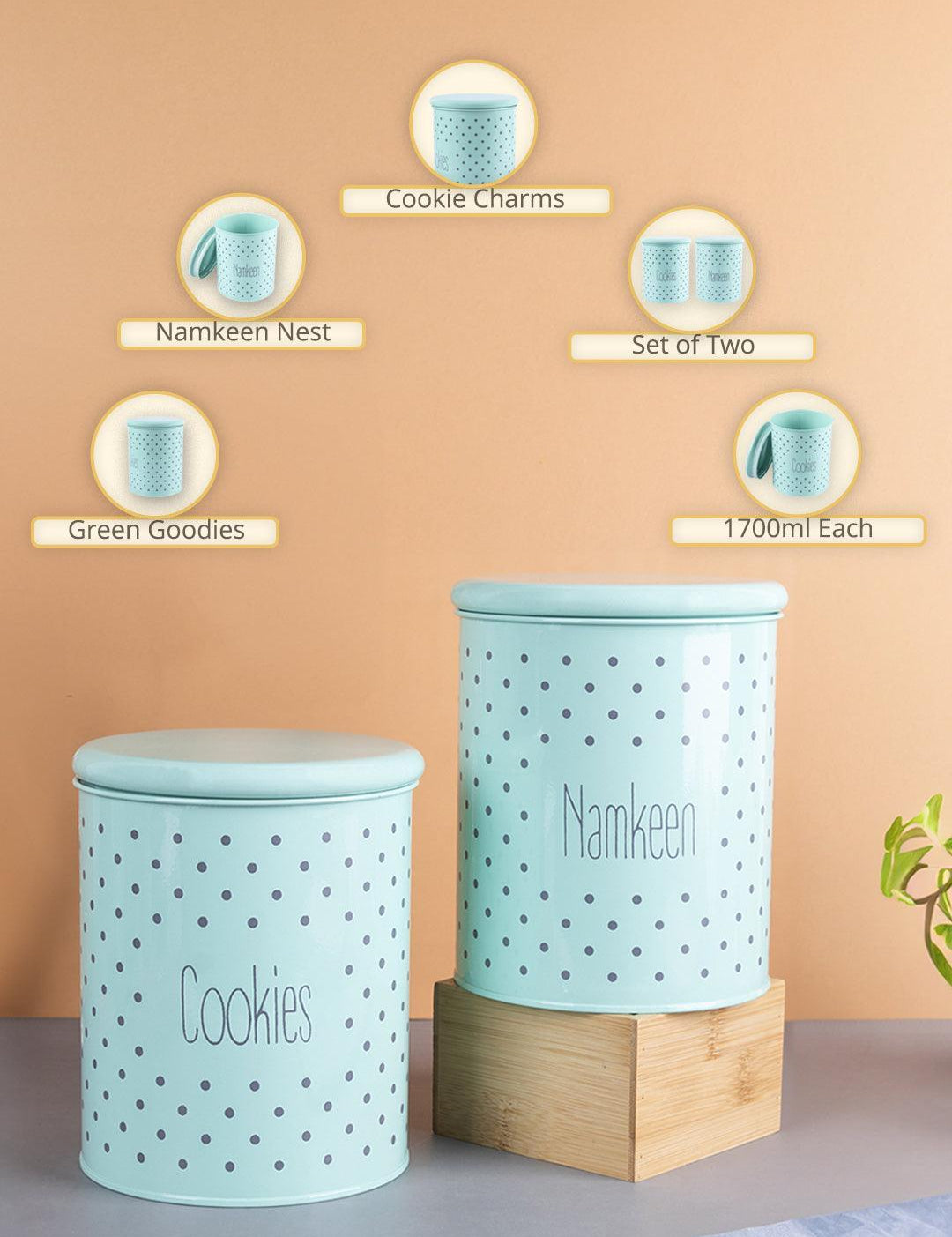 Cookie & Namkeen Jar Set Of 2 ( Green, Each 1700 Ml ) - MARKET99