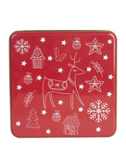 Reindeer & Snowflake Print - Christmas Tin Box Gift - Reindeer