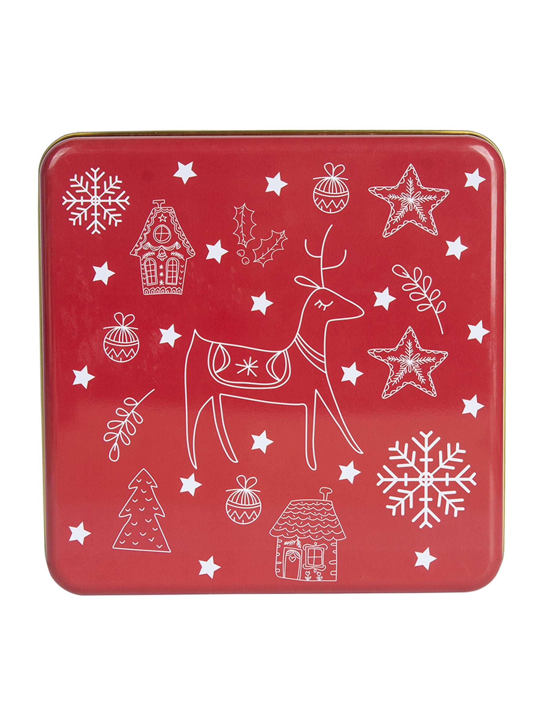 Reindeer & Snowflake Print - Christmas Tin Box Gift - Reindeer