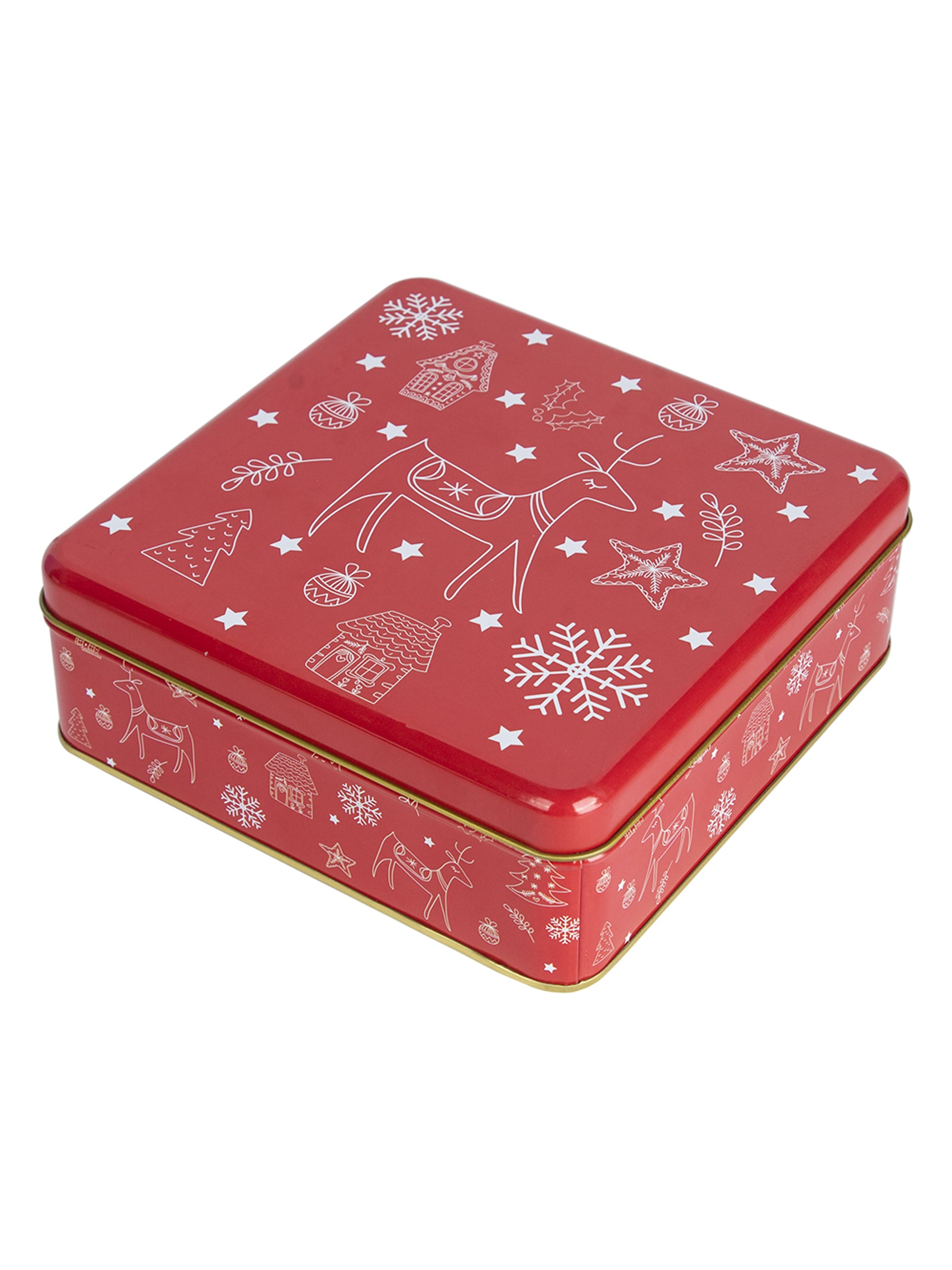 Reindeer & Snowflake Print - Christmas Tin Box Gift - Reindeer