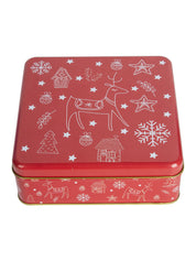 Reindeer & Snowflake Print - Christmas Tin Box Gift - Reindeer