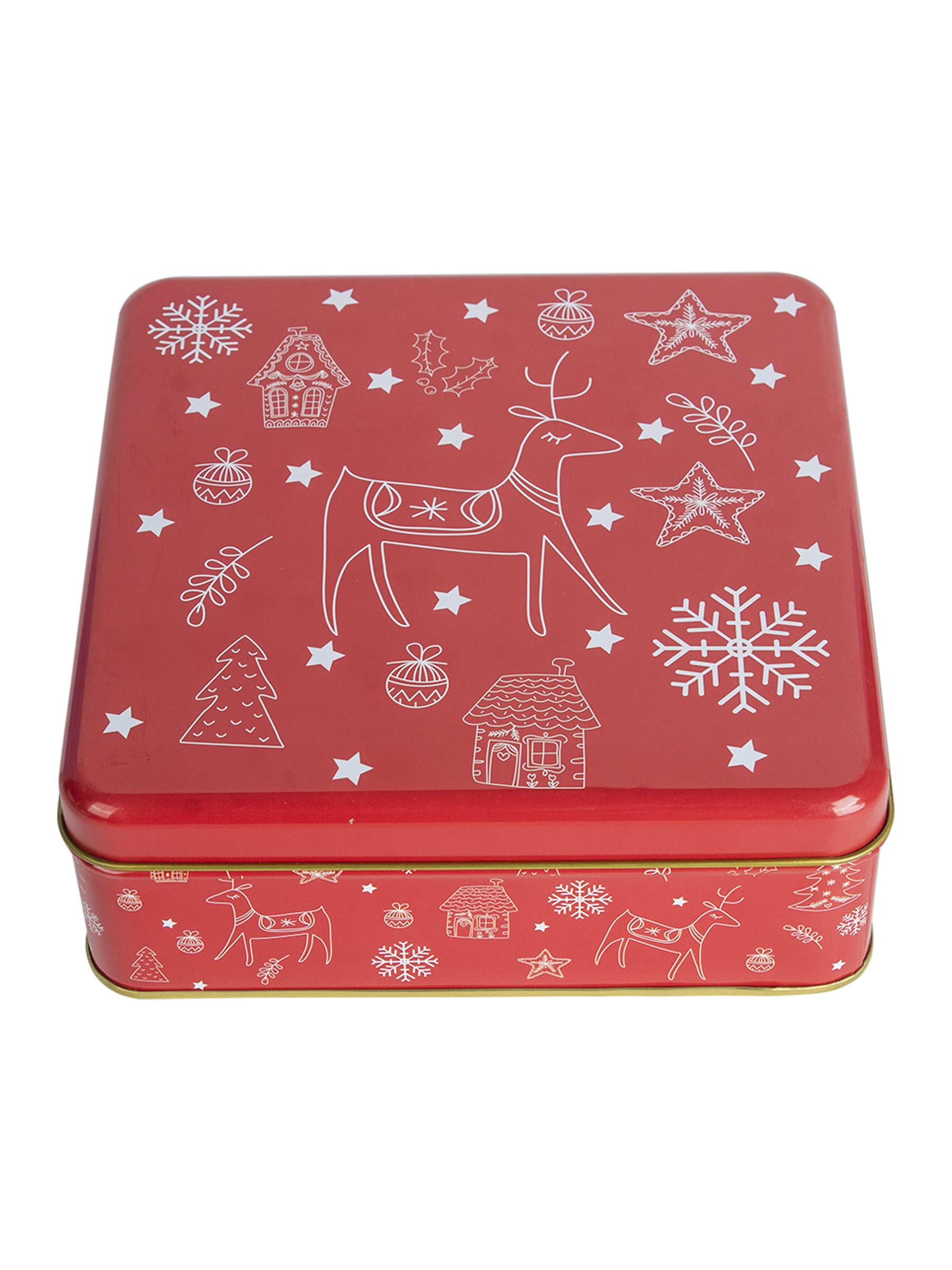 Reindeer & Snowflake Print - Christmas Tin Box Gift - Reindeer