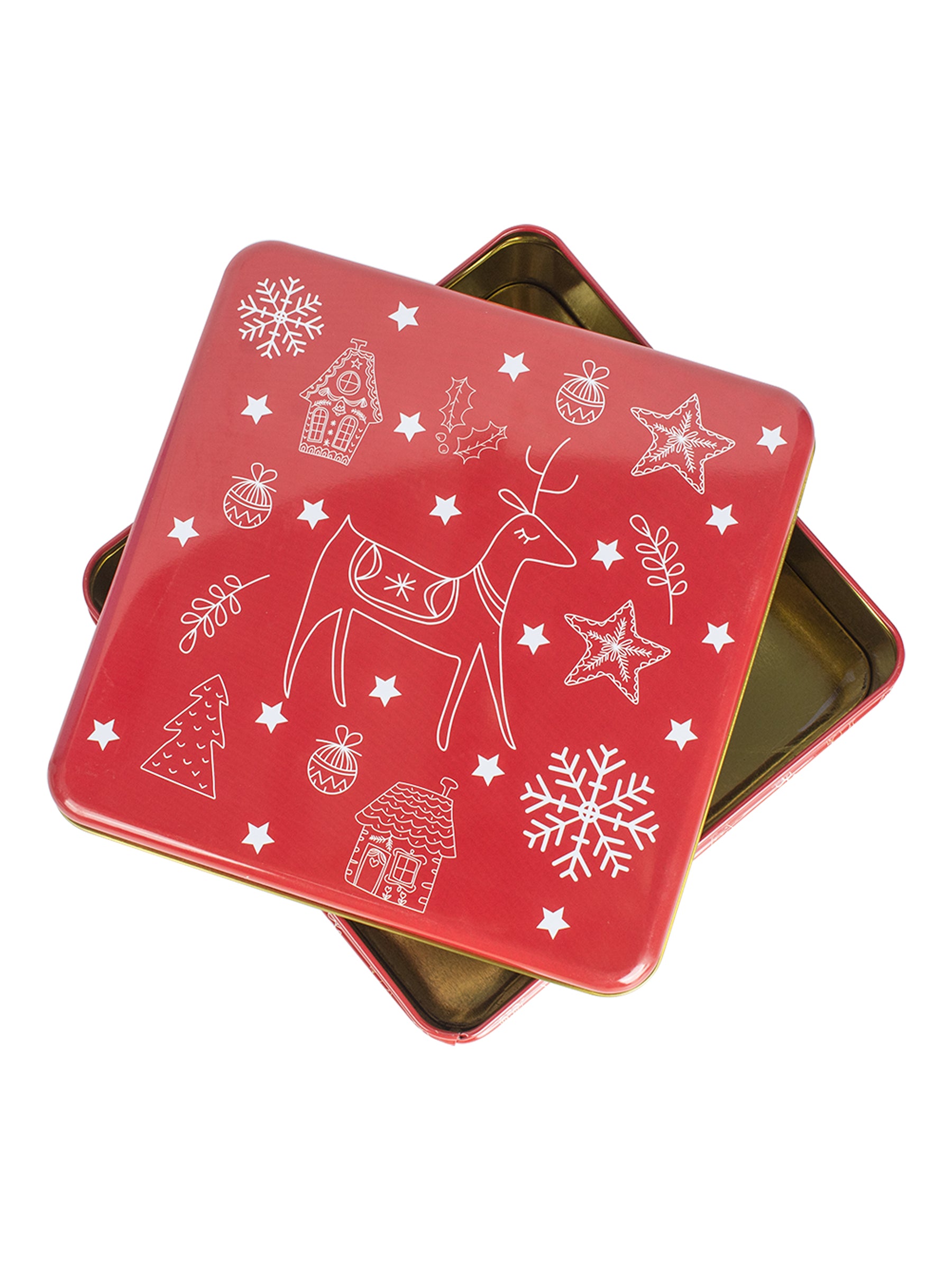 Reindeer & Snowflake Print - Christmas Tin Box Gift - Reindeer