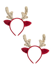 Reindeer Horn Red & Golden - Christmas Reindeer Antlers Head Band Set Of 2 Pcs - IMAGE CHANGED