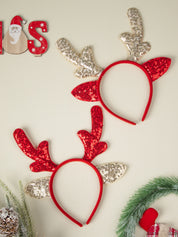 Reindeer Horn Red & Golden - Christmas Reindeer Antlers Head Band Set Of 2 Pcs - IMAGE CHANGED