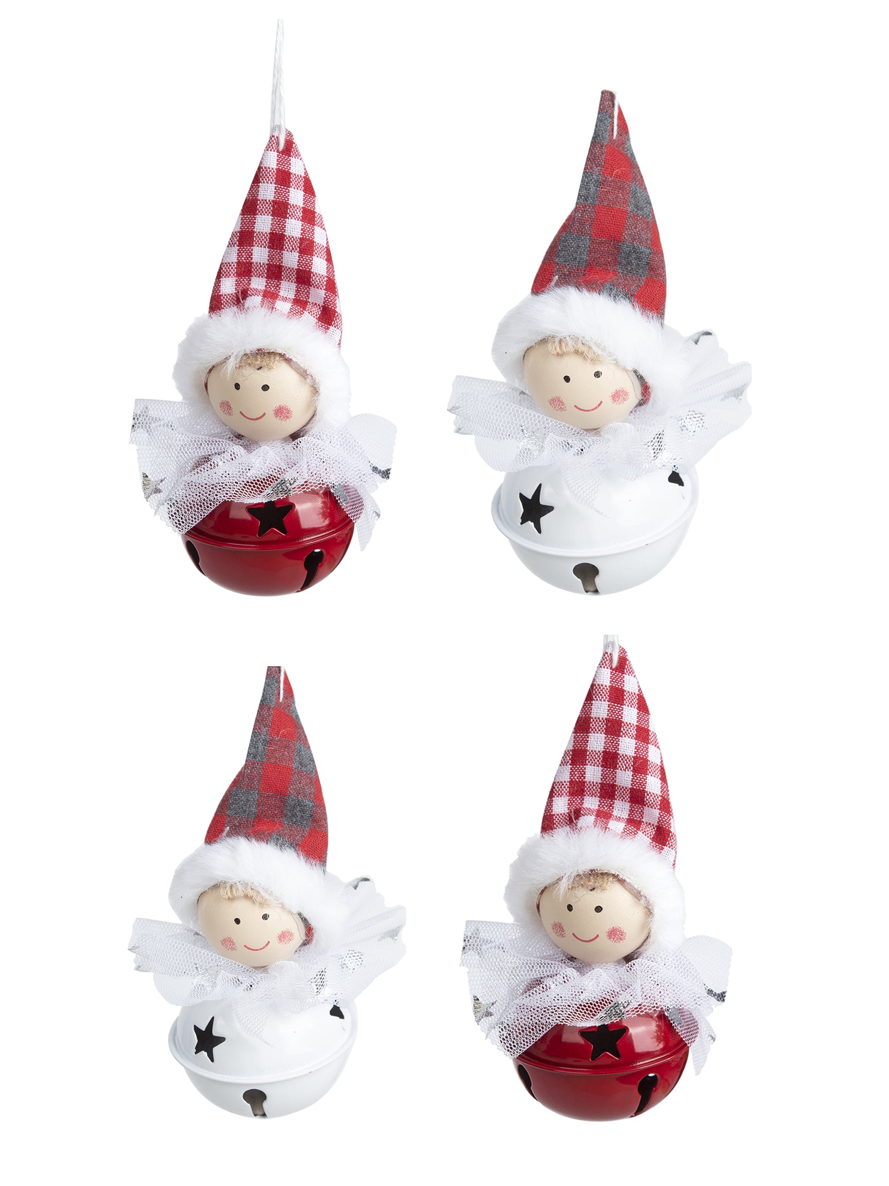 Christmas Hanging Santa Head Ornament With Bell Set Of 4 Pcs - Assorted Design