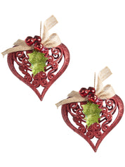 Red Heart - Christmas Hanging Ornaments- Heart Set Of 2 Pcs