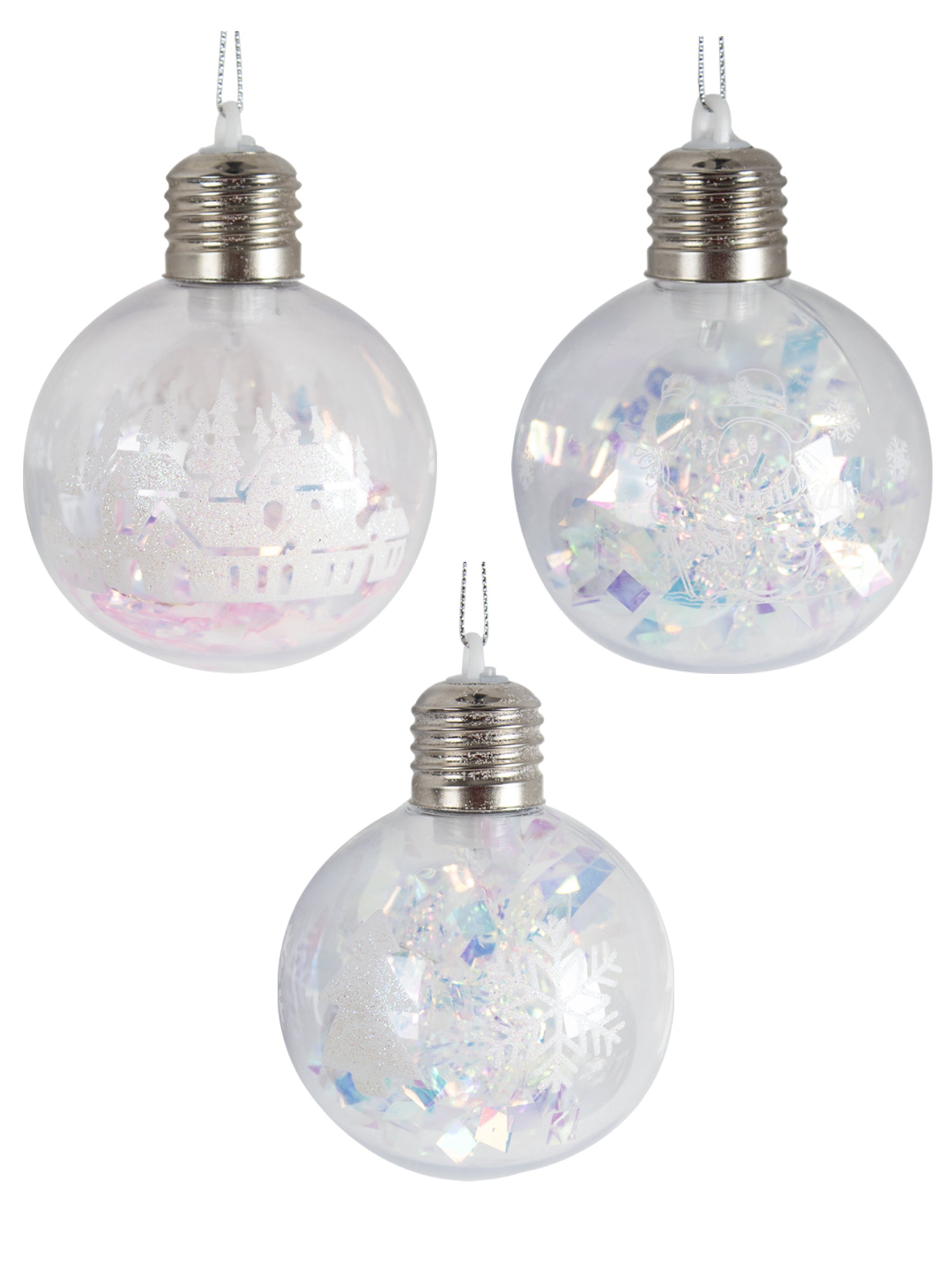 Snowman Print - Led Christmas Hanging Ball Set Of 3 Pcs
