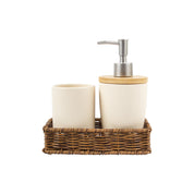 Market99 Wooden & Cream Ceramic Bathroom, Pack Of 3