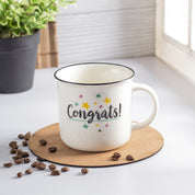 Market99 Off White Ceramic New Bone China Coffee Mug "Congrats!" - 380 mL