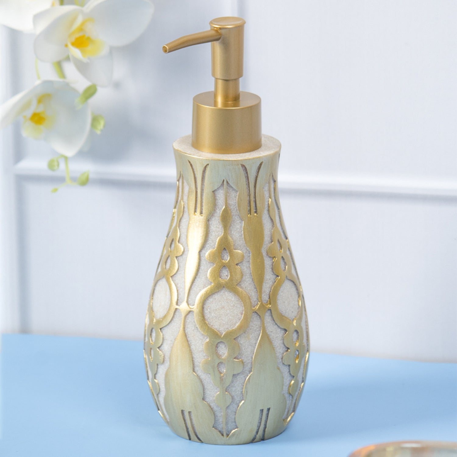 MARKET99 Light-Golden Polyresin Soap Dispenser - 380 mL