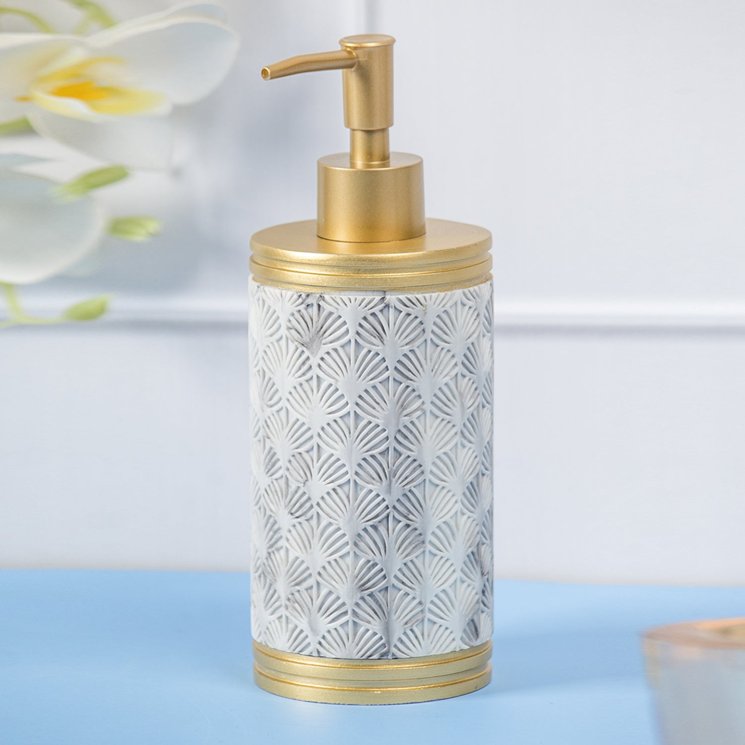 Market99 Polyresin Soap Dispenser with Golden Pump - 375 mL