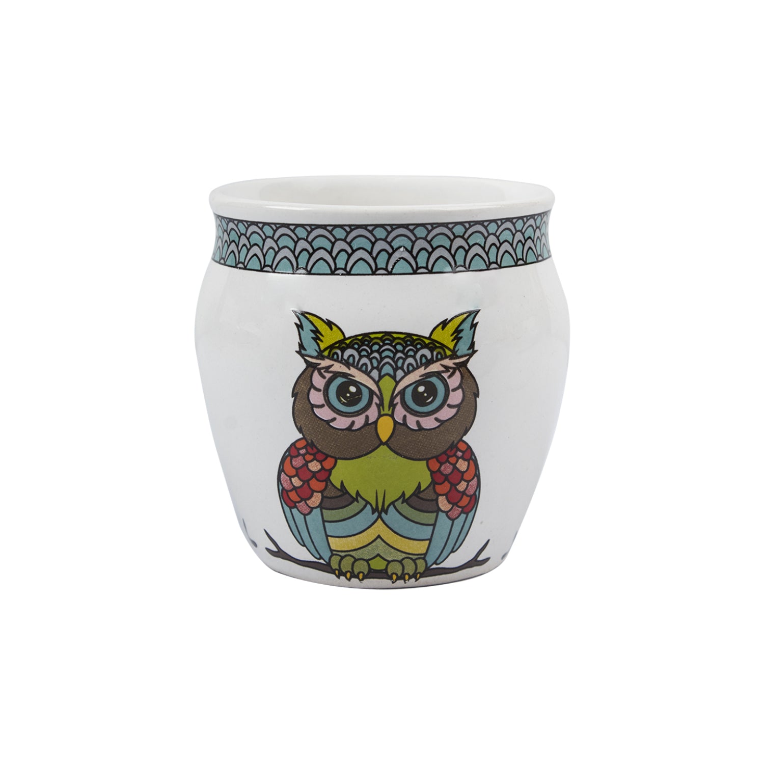MARKET99 Owl Printed Ceramic Kullad, (Each 130 mL, Set Of 6 Pcs)