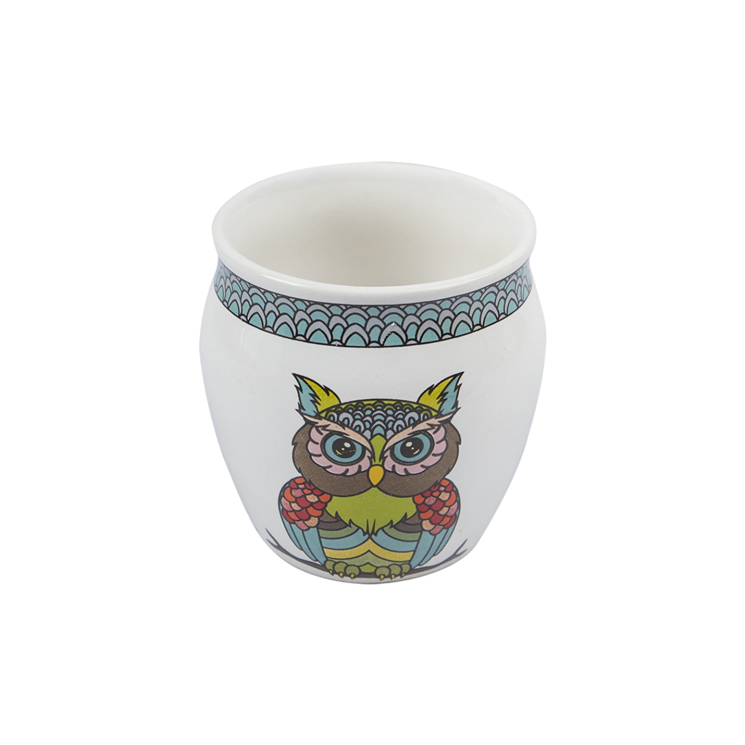 MARKET99 Owl Printed Ceramic Kullad, (Each 130 mL, Set Of 6 Pcs)