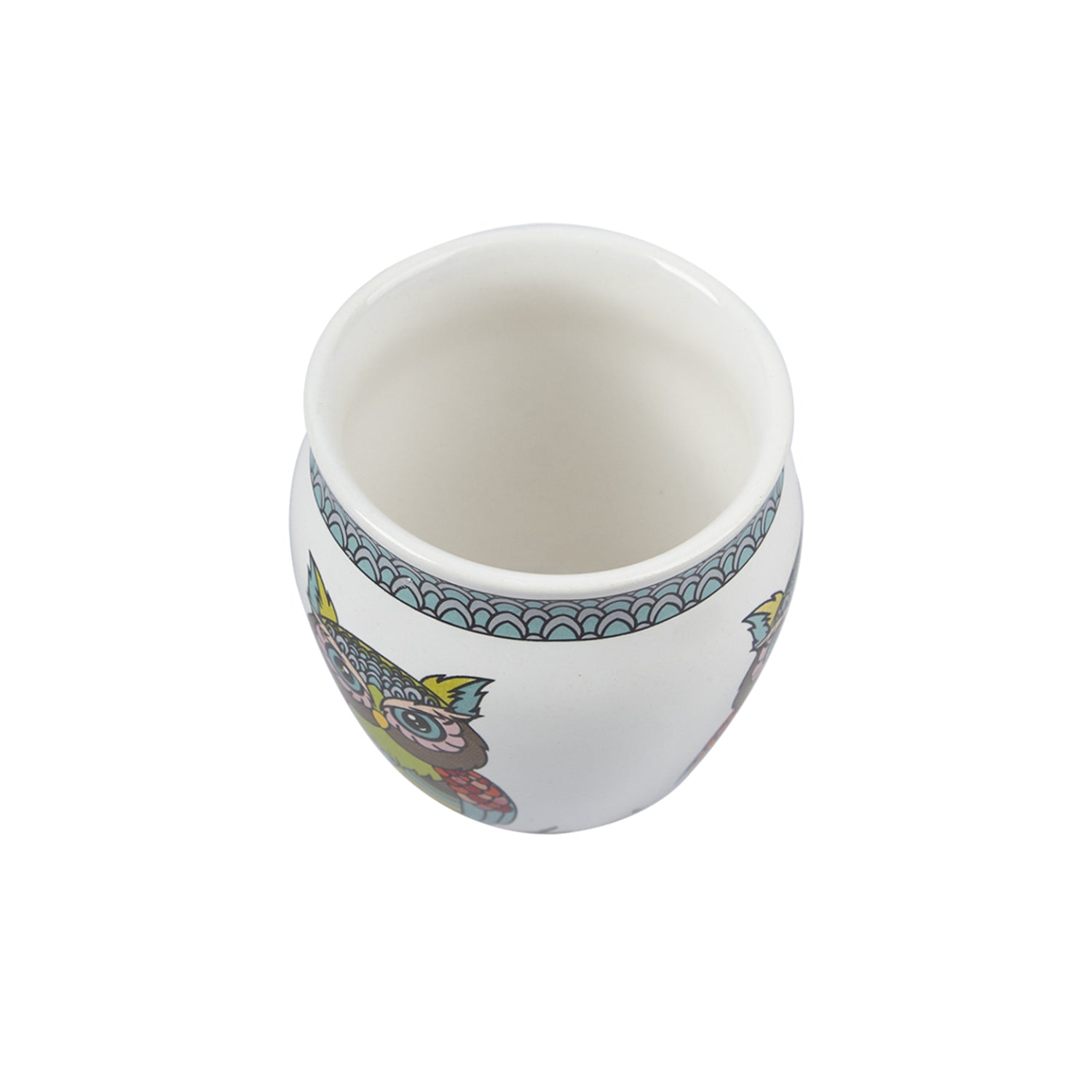 MARKET99 Owl Printed Ceramic Kullad, (Each 130 mL, Set Of 6 Pcs)