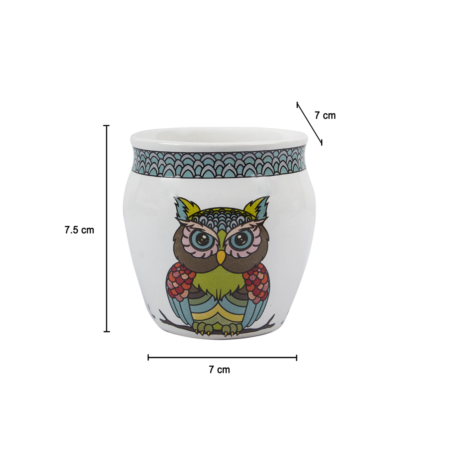 MARKET99 Owl Printed Ceramic Kullad, (Each 130 mL, Set Of 6 Pcs)