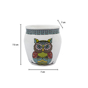 MARKET99 Owl Printed Ceramic Kullad, (Each 130 mL, Set Of 6 Pcs)