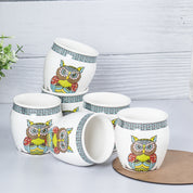 MARKET99 Owl Printed Ceramic Kullad, (Each 130 mL, Set Of 6 Pcs)