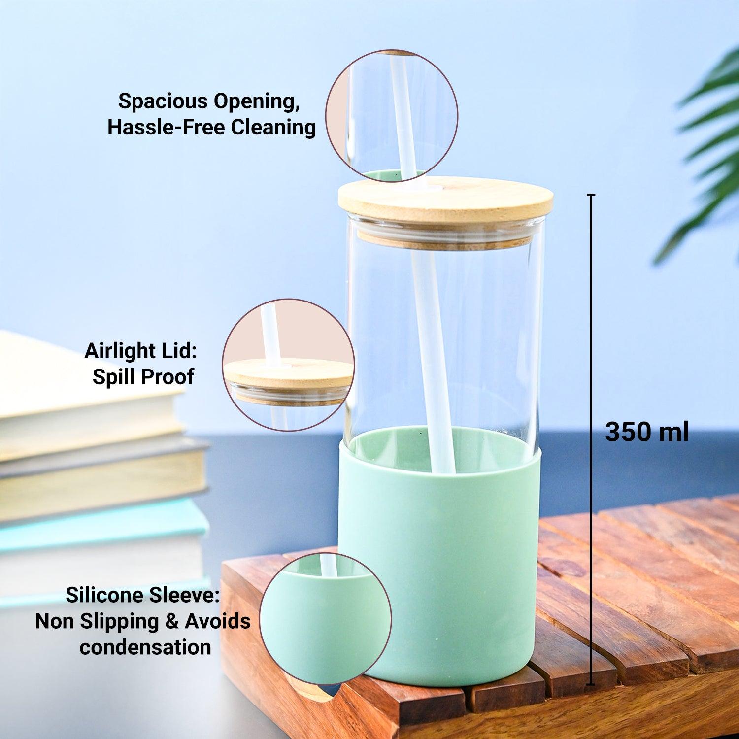 Green Borosilicate Glass Sipper With Straw 350 Ml
