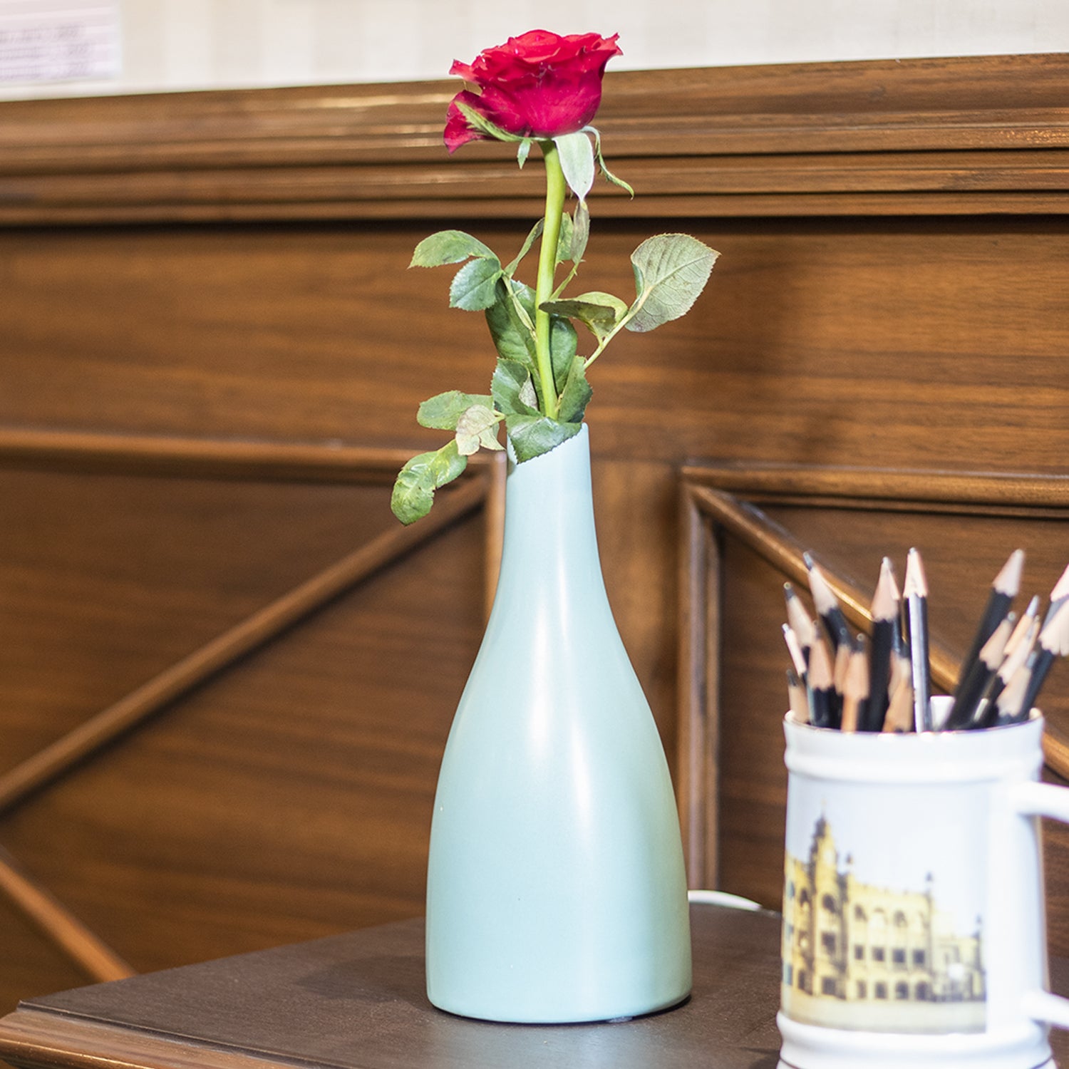 Decorative Ceramic Flower Vase - Green Vase, Glossy